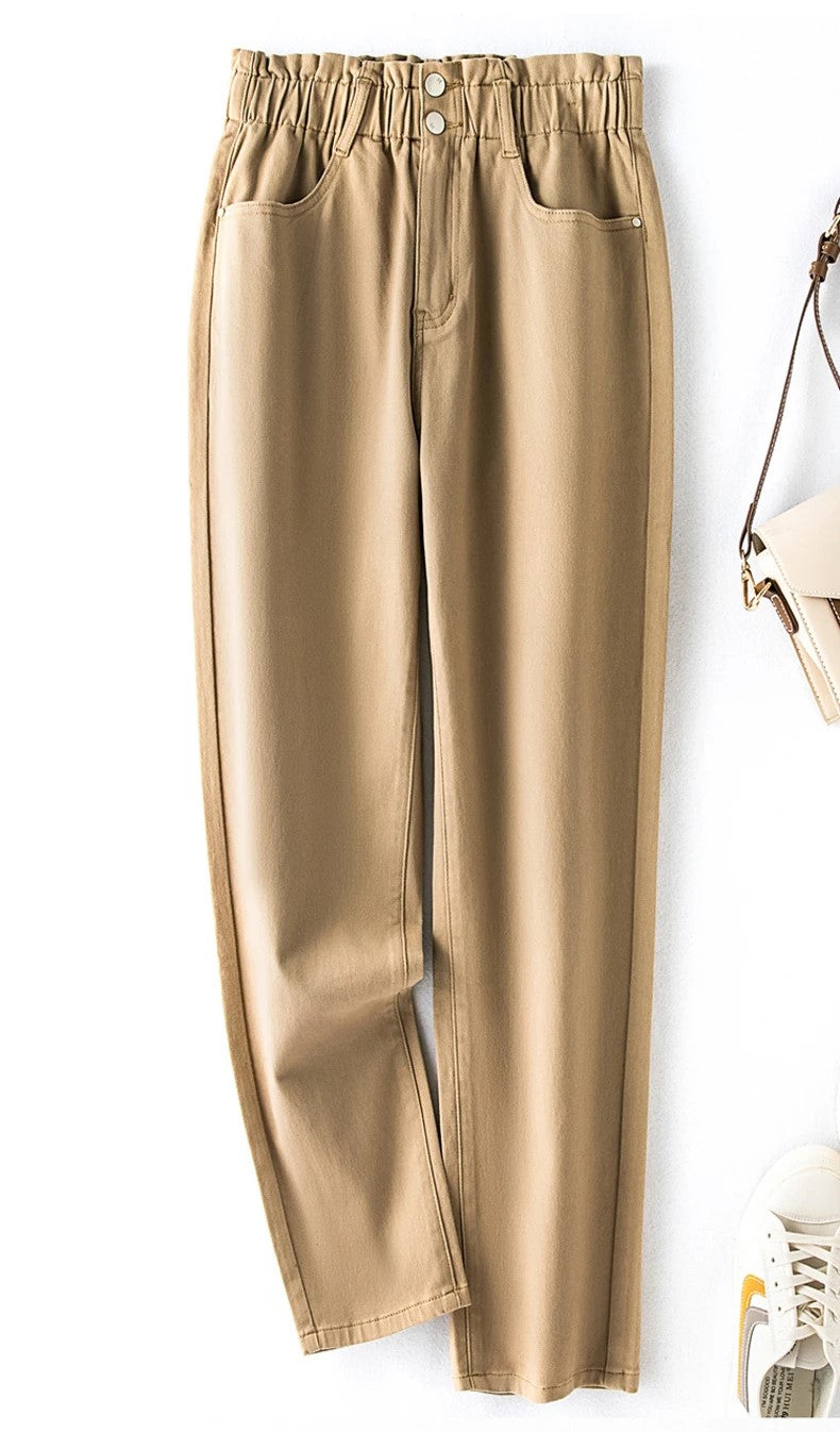 Back view: Plus size high-waist mom jeans, stretch denim, designed for a curvy fit.