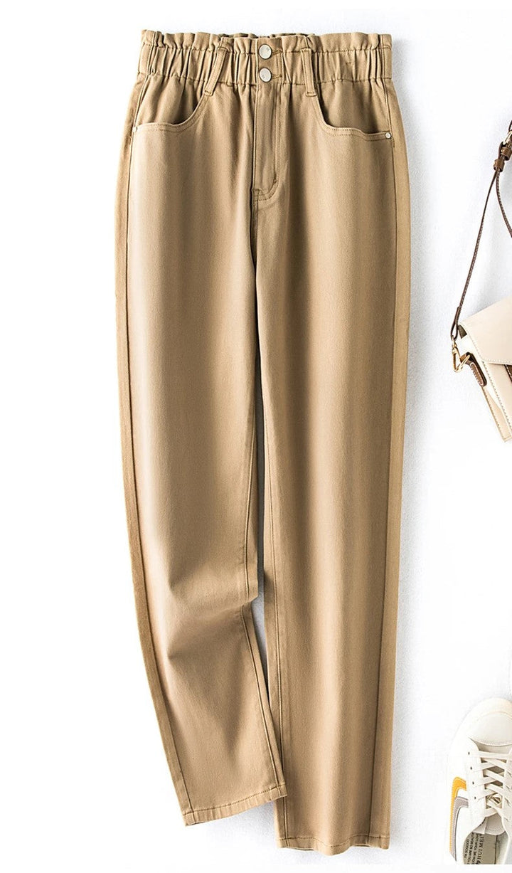 Back view: Plus size high-waist mom jeans, stretch denim, designed for a curvy fit.