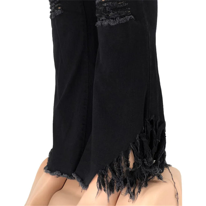 Flattering high-waist ripped flared jeans, plus size women's denim offering stretch & style.
