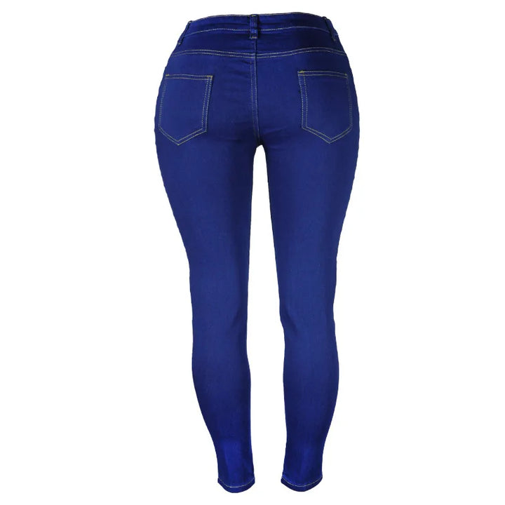 Modern silhouette plus size women's skinny jeans, high waist & stretch denim.