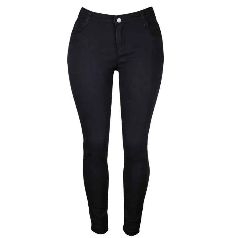 Women's plus size high-waist skinny jeans, premium stretch for all-day wear.