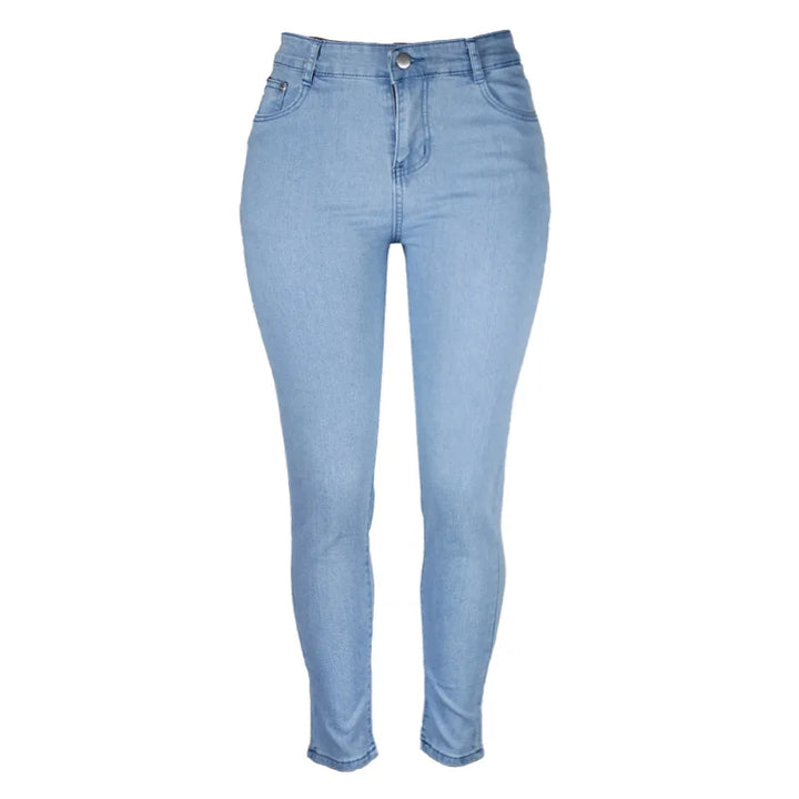 Plus size women's high waist skinny jeans, featuring a comfortable stretch fit.