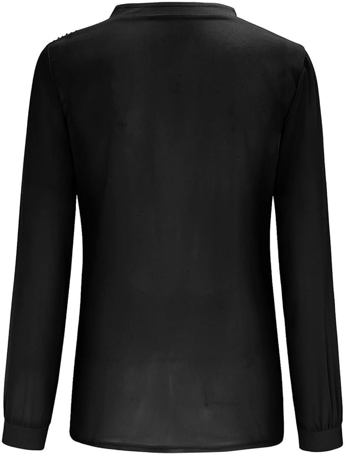 Plus size V-neck sequin top, women's long sleeve party blouse with a glamorous style.