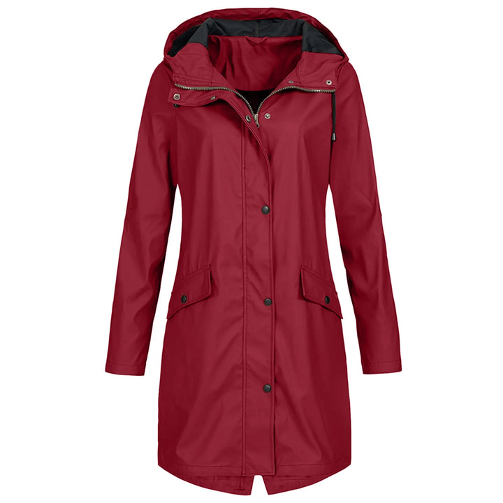 Modern plus size women's fall & spring jacket. Waterproof & hooded design offers reliable protection from rain.