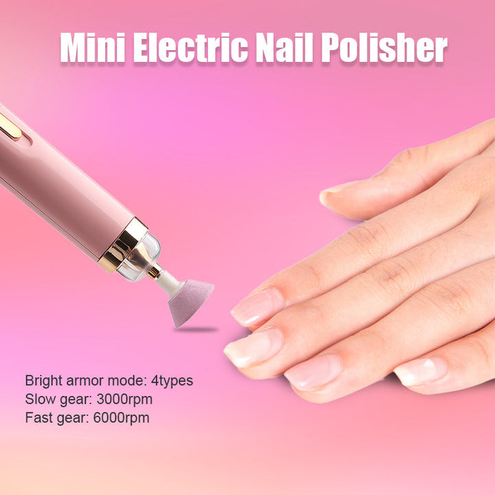 Women's portable electric nail buffer for smooth, shiny nails. Features an illuminating light.