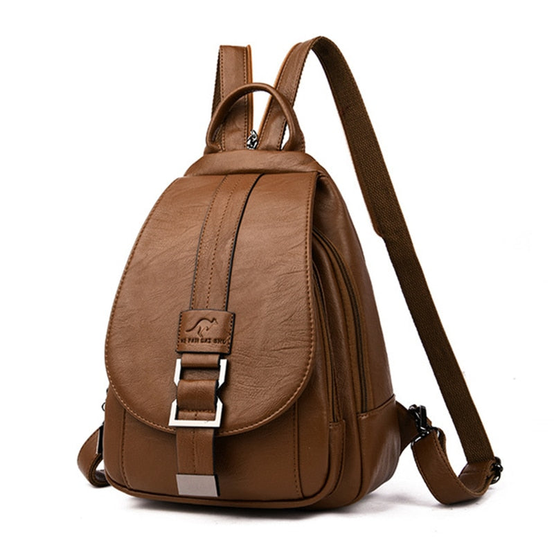 Durable water-resistant sheepskin leather backpack for women's outdoor adventures.