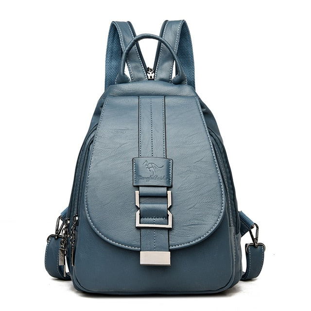 Versatile women's water-resistant leather backpack, functions as a stylish handbag.