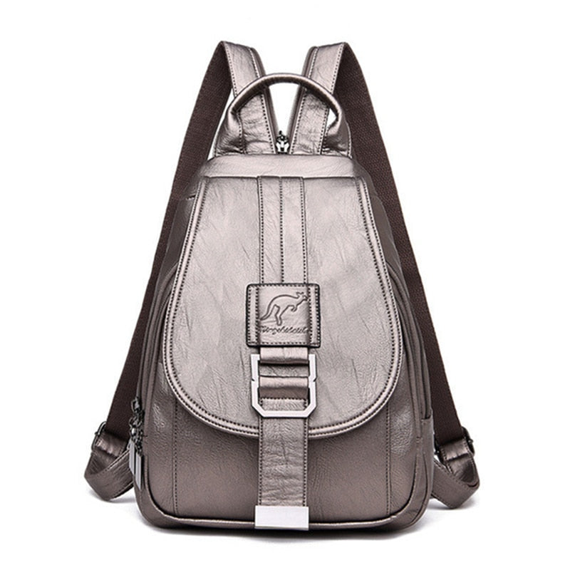 High-quality women's sheepskin leather backpack, water-resistant and fashion-forward.