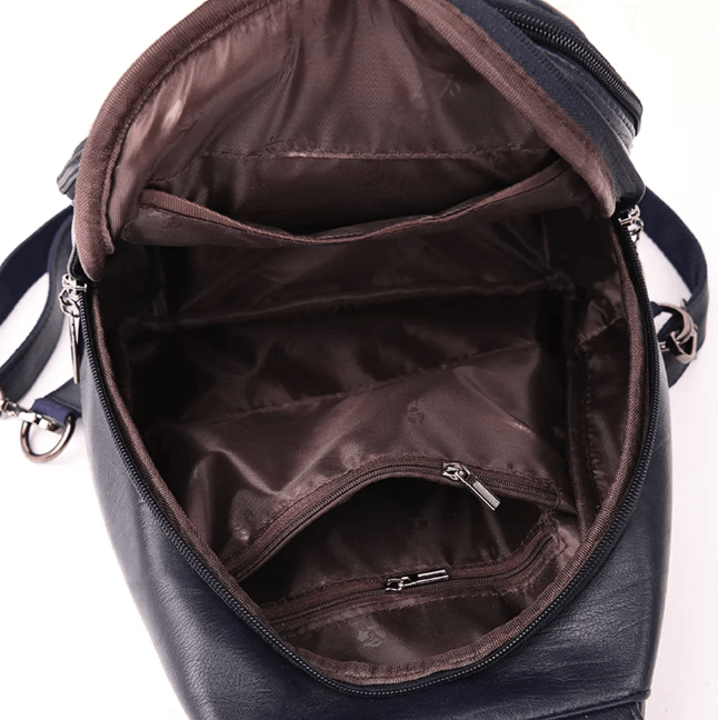 Sophisticated women's leather backpack, water-resistant for all weather conditions.