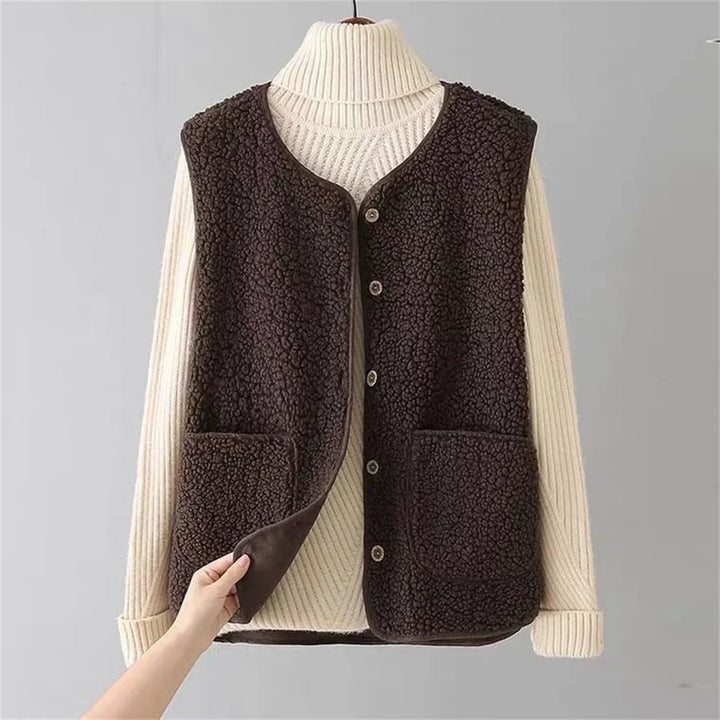 Women's Provence Comfort Vest, a versatile button-down layering top for cozy, everyday autumn & winter style.
