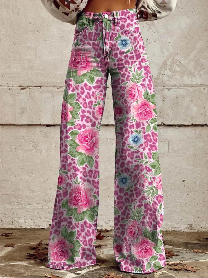 Women's baggy printed jeans, a relaxed and trendy choice for spring outfits.