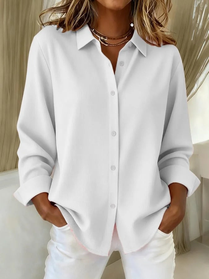 Elegant women's office wear blouse, a breathable long sleeve button-down shirt ideal for professional and casual settings.