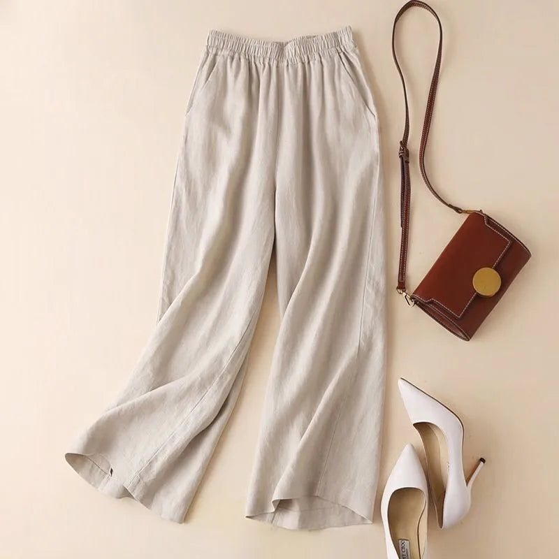 Women's casual cotton-linen blend pants. Relaxed fit, breathable, and comfortable for everyday spring & summer wear.