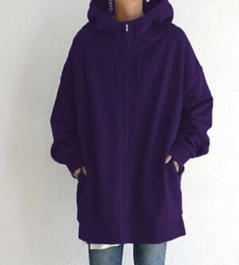 Plus size women's relaxed fit full zip hoodie, comfortable & stylish everyday wear.