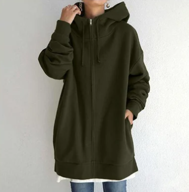 Women's full zip hoodie, relaxed fit for comfort. Casual hooded sweatshirt.