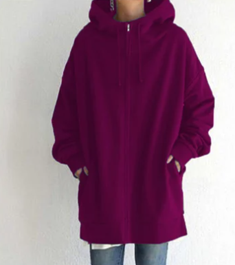 Comfy women's full zip hoodie, relaxed fit for lounging or active casual wear.
