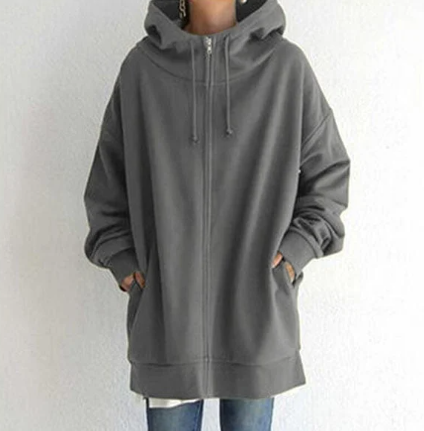 Versatile women's full zip hoodie, relaxed fit layering top for fall & winter.