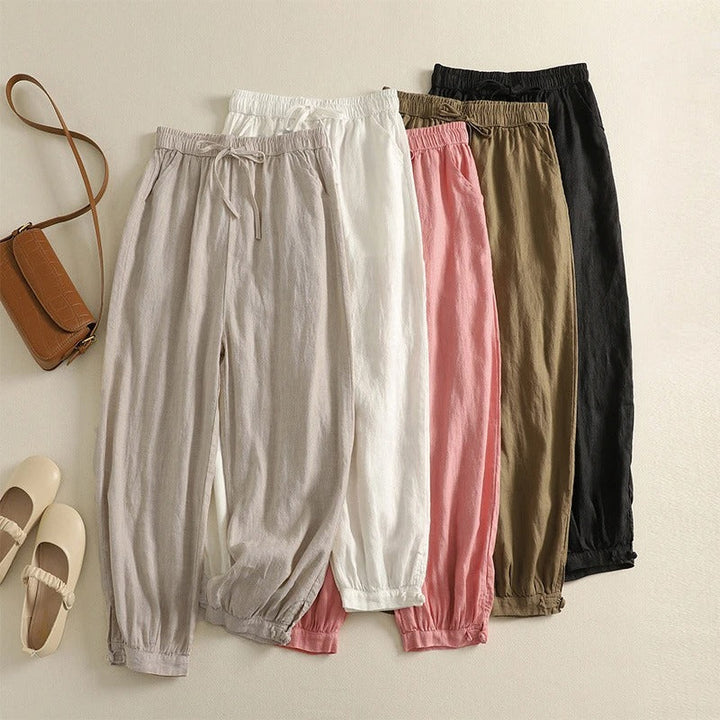 Stylish women's flowy harem pants, relaxed fit and comfortable, great for casual summer fashion.