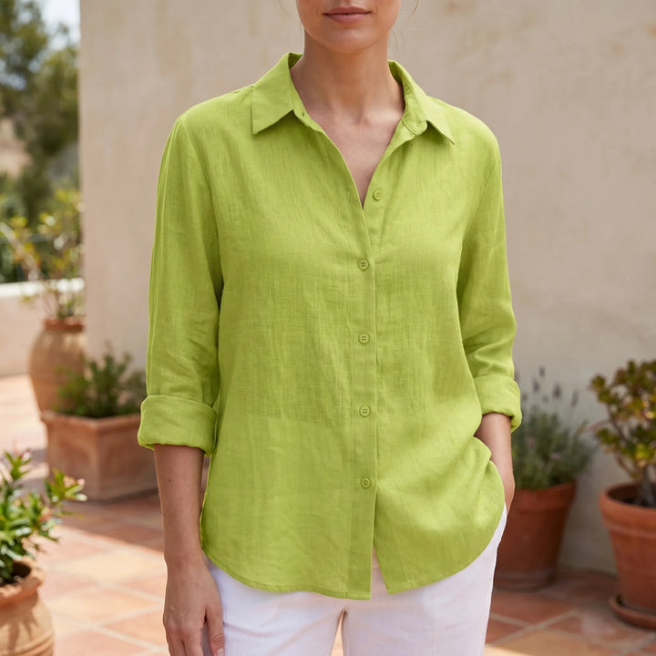 Women's relaxed fit long sleeve summer blouse, ideal for casual wear in solid color.