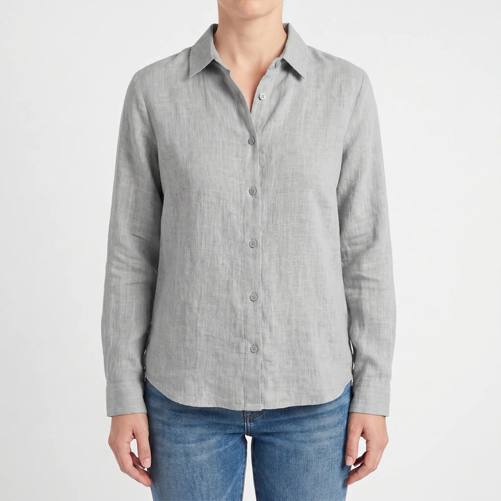 Lightweight relaxed fit long sleeve women's summer blouse, comfortable for warm days.