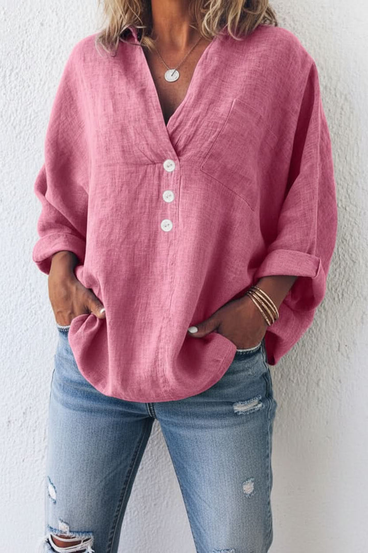 Women's relaxed fit open back long sleeve top, perfect for casual chic summer fashion.