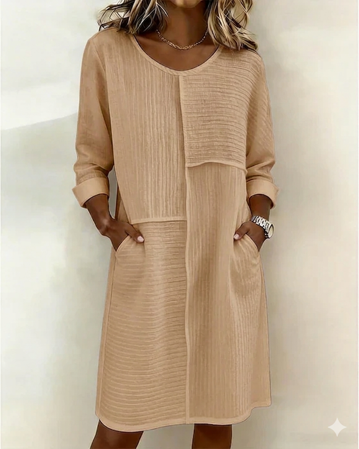 Versatile women's shift dress, relaxed fit with pockets, perfect casual dress for everyday comfort & style.
