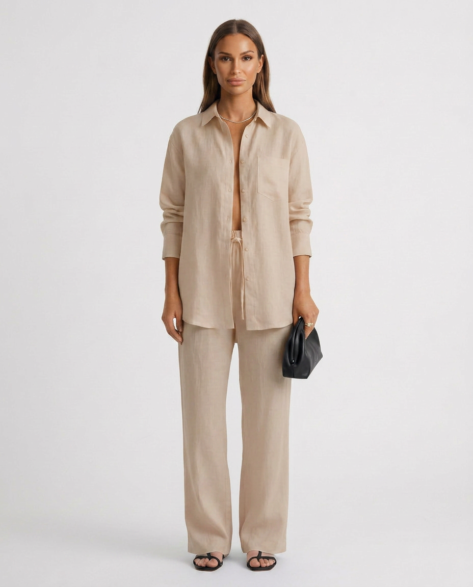 Women's relaxed fit two-piece lounge set in soft grey, perfect for comfortable everyday style.