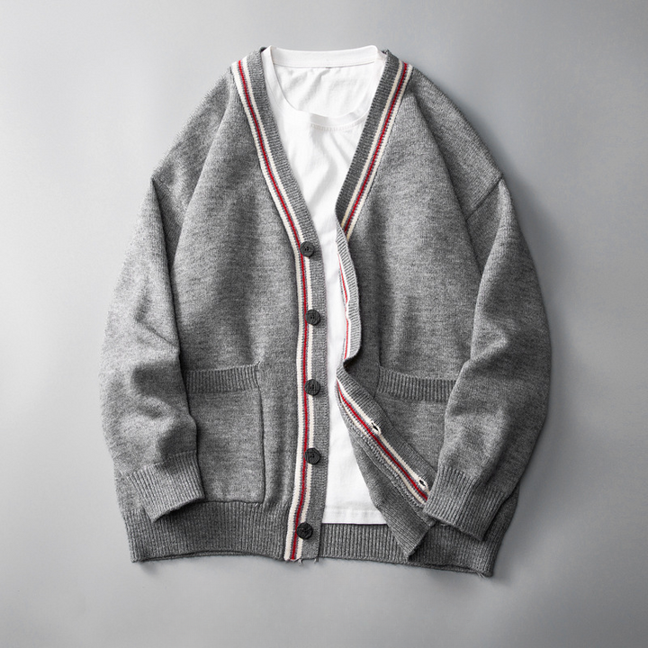 Women's retro striped knit cardigan, vintage style button-up long sleeve sweater for fall fashion.