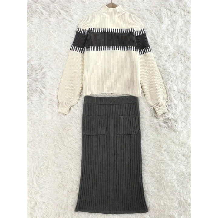Coordinated rib-knit two-piece set for women, ideal for relaxed and stylish casual wear.