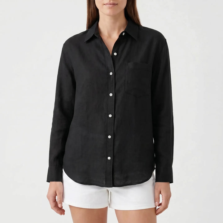 Elegant women's Rosalie long sleeve blouse. This comfortable button-up is a wardrobe staple for all seasons.