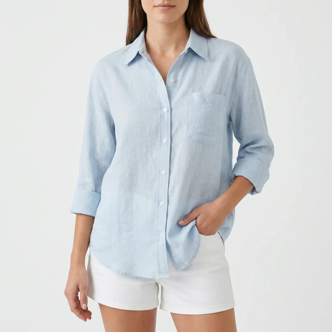 Versatile women's Rosalie long sleeve collared shirt. Ideal for everyday wear & professional looks.