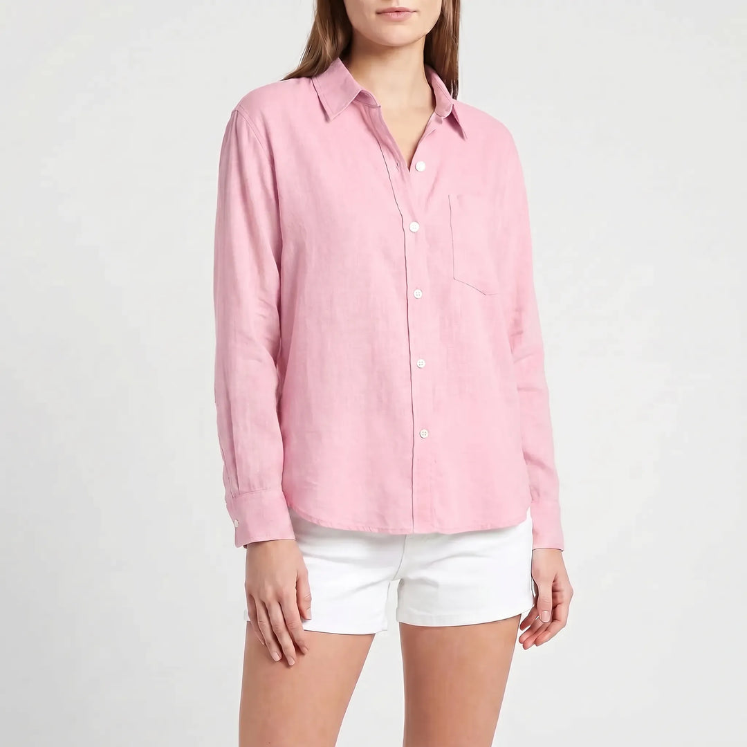 Chic women's Rosalie long sleeve button-up blouse. Essential workwear for a polished professional look.