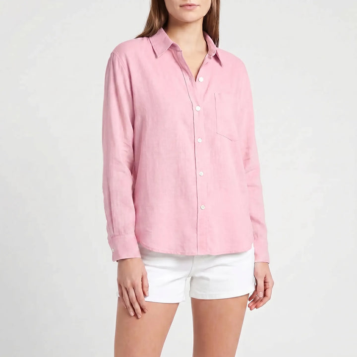 Chic women's Rosalie long sleeve button-up blouse. Essential workwear for a polished professional look.