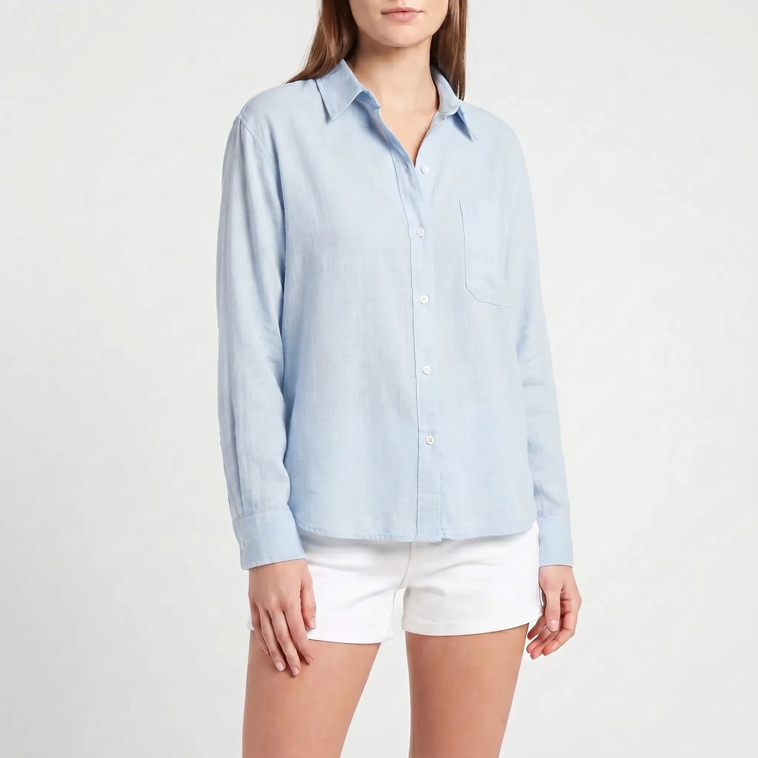 Casual women's Rosalie long sleeve button-up blouse. Easy everyday wear for a relaxed yet stylish outfit.