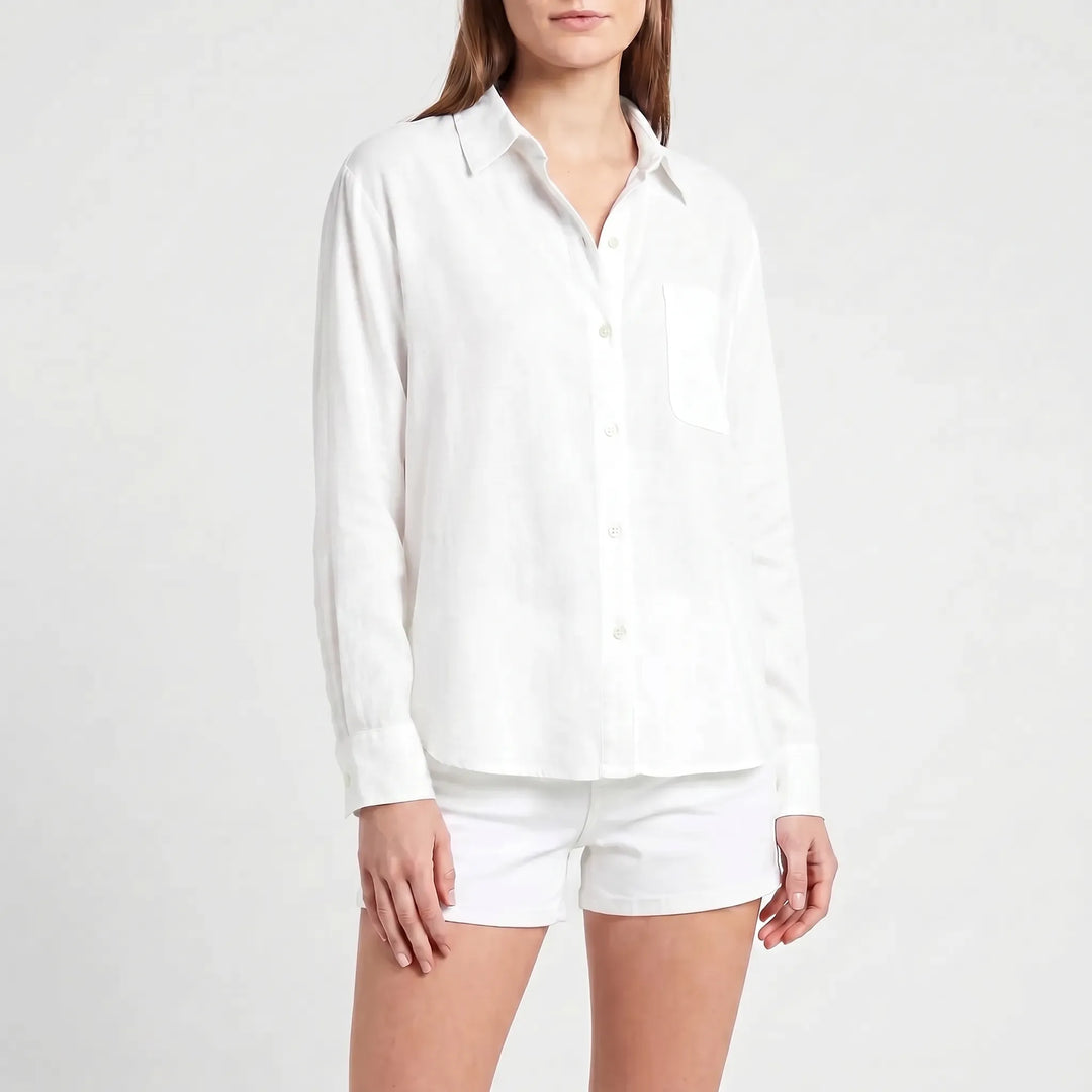 Soft women's Rosalie long sleeve collared shirt, offering comfort and elegant style for ladies.