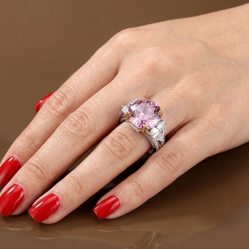 Stylish colorful rose cut tourmaline adjustable flower ring for women. Unique gemstone fashion jewelry accessory.