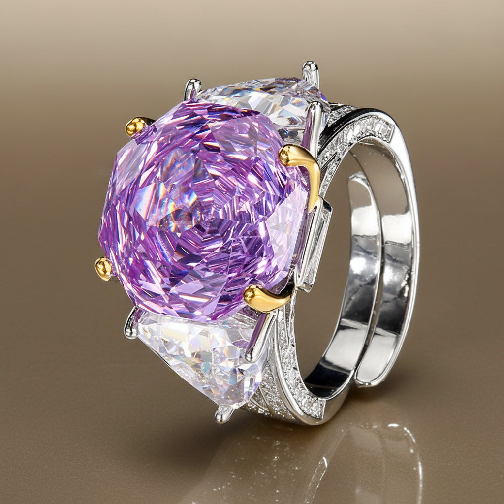 Adjustable women's ring featuring a vibrant rose cut tourmaline gemstone. Chic fashion jewelry, a statement accessory.