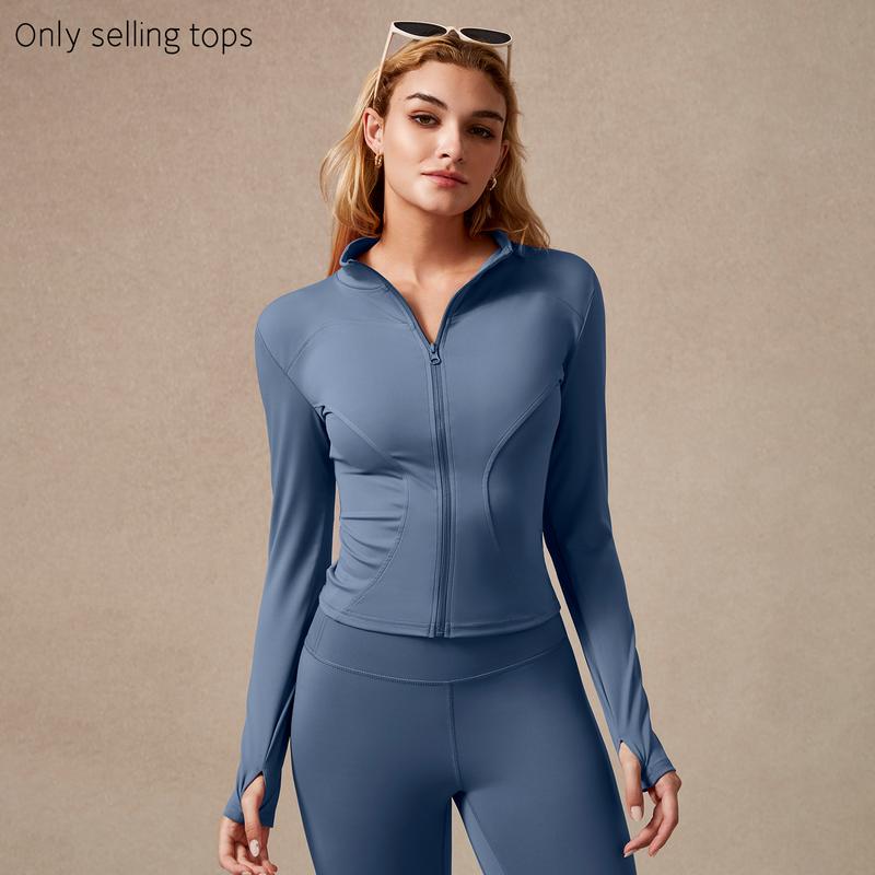 Athletic women's sculpted fit gym top with zip-up design, perfect for yoga, workout & fitness apparel.
