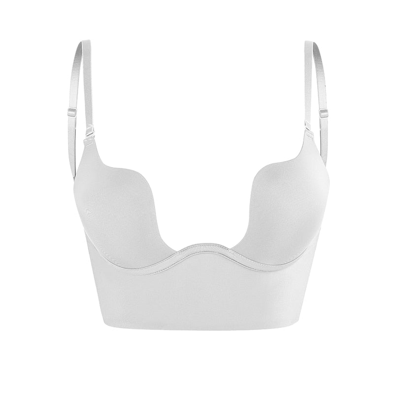 Deep U plunge bra, seamless and low back for women. Perfect backless underwear with adjustable straps.