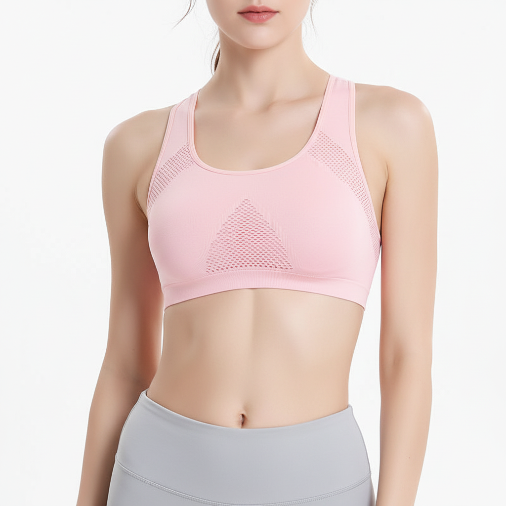 Breathable women's seamless sports bra, padded for comfort & support. Ideal for active lifestyles & fitness.