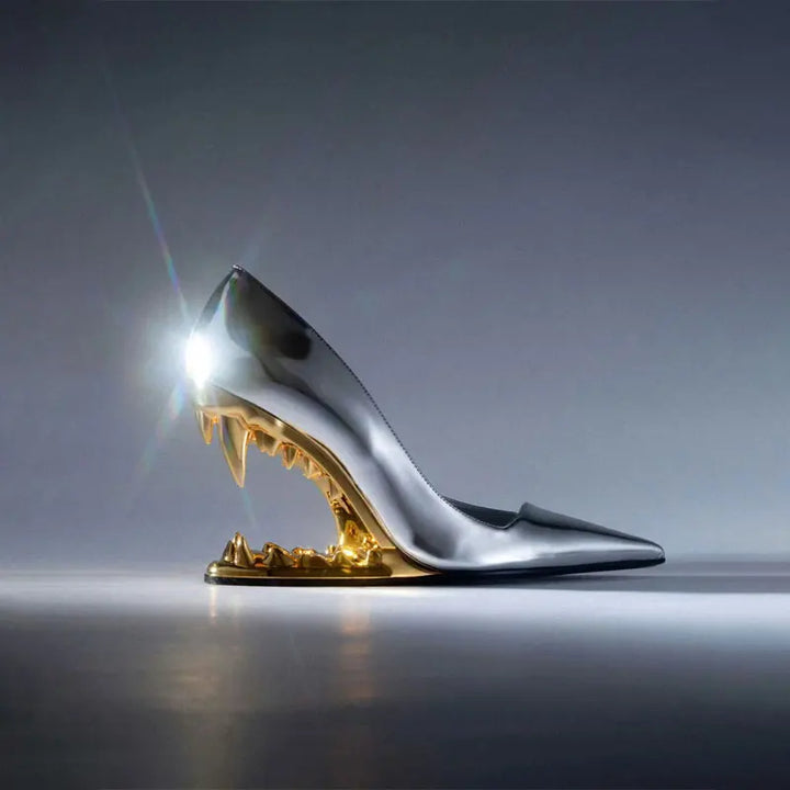 Sleek Women's Selene Tiger Fang Heels. Designer fashion footwear with a unique sculpted heel, ready for parties.