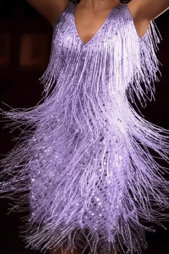 Eye-catching women's A-line fringe sequin dress. Shimmering cocktail party dress, ideal for festivities.