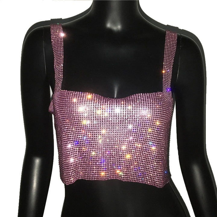 Statement women's shimmering crop top, perfect bling party wear for glamorous evening fashion.