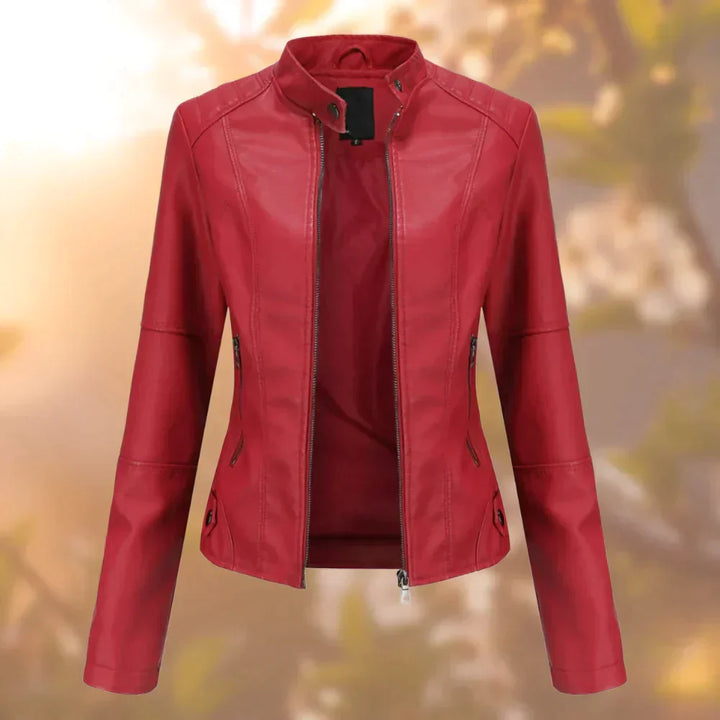 Chic women's sleek biker jacket, perfect edgy outerwear for stylish, modern, and versatile fashion.