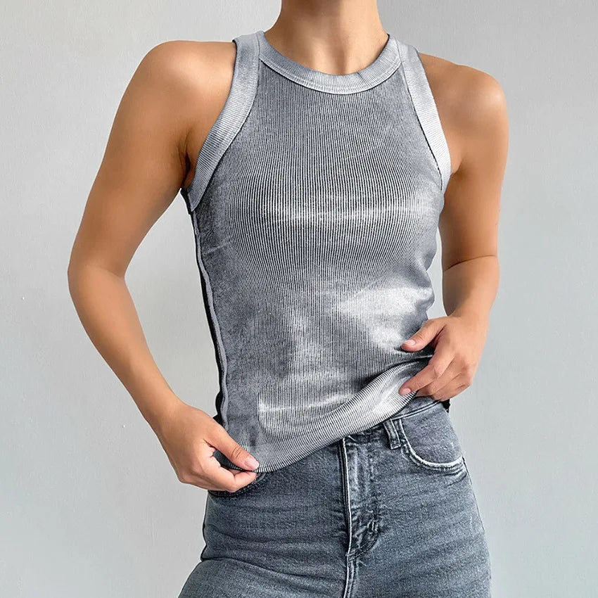 Women's sleek fitted tank top, a comfortable and versatile piece for summer layering.
