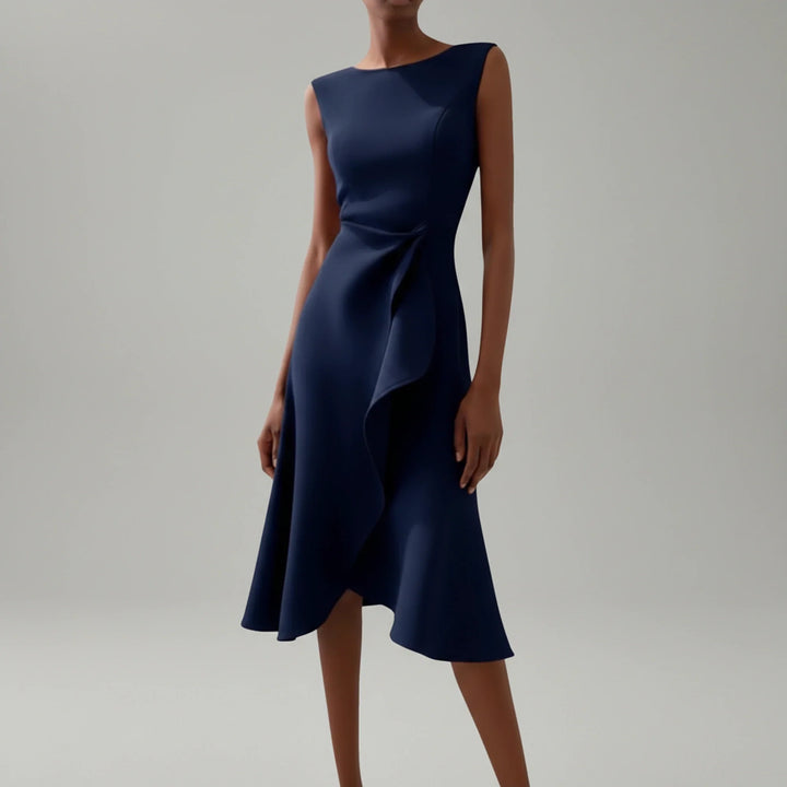 Elegant A-line midi dress for women, sleeveless design offering a comfortable and stylish look for any occasion.
