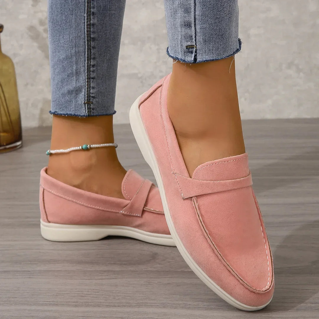 Comfortable women's flats, slip-on design with a cushioned rubber sole for office & casual use.