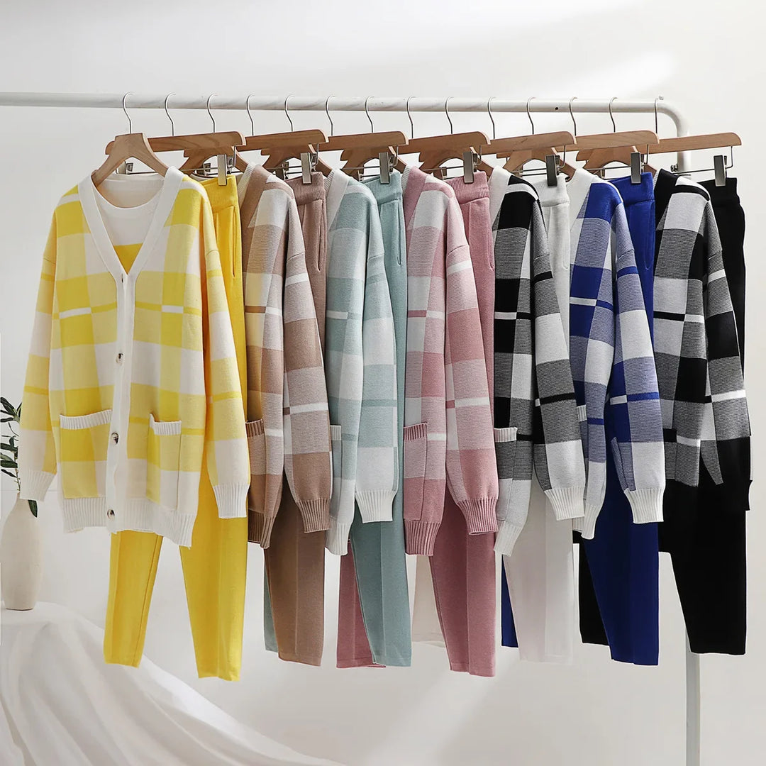 Women's versatile 3-piece soft knit set for ultimate comfort. Relaxed fit ideal for loungewear, casual outings, or travel.