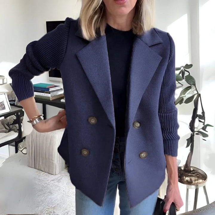 Effortless women's soft knit sweater blazer; a versatile structured cardigan for chic office & casual looks.