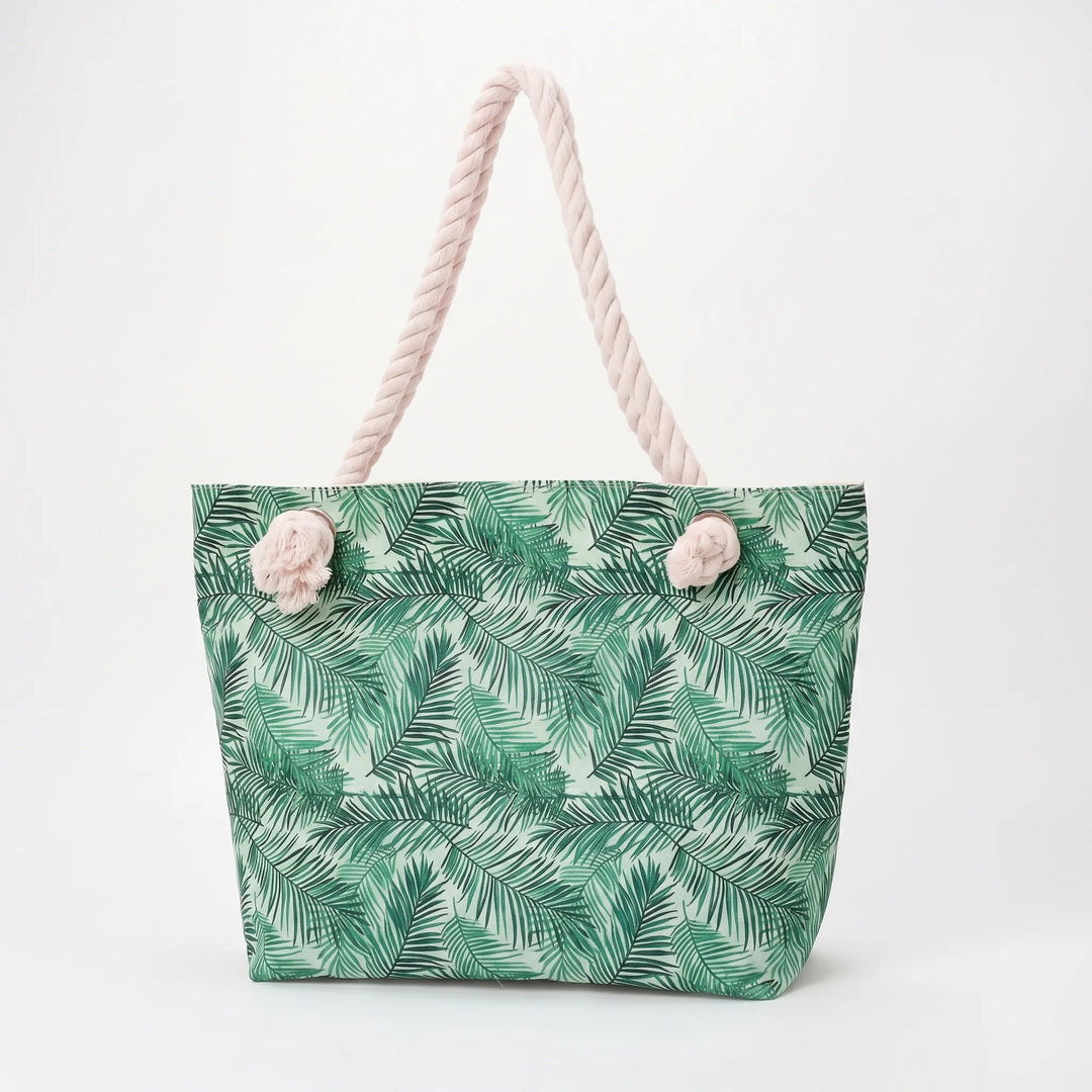 Vibrant printed beach tote bag for women, featuring a spacious design for summer getaways.